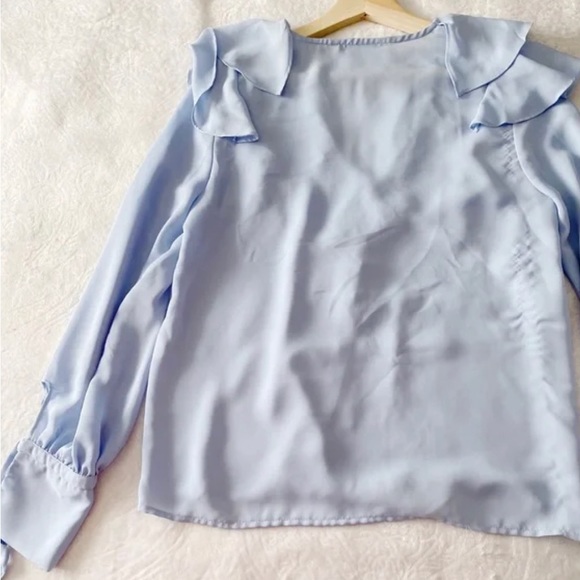 Zara Blue Elegant Ruffle Neckline and Tied Cuff Blouse - Picture 8 of 10